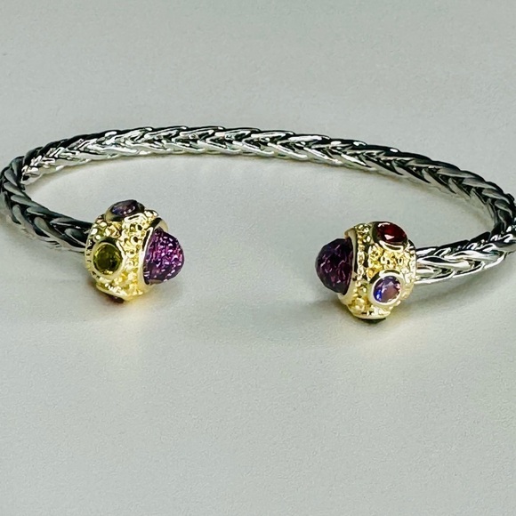 Two Tone Amethyst Braided Cuff Bracelet - Picture 5 of 6
